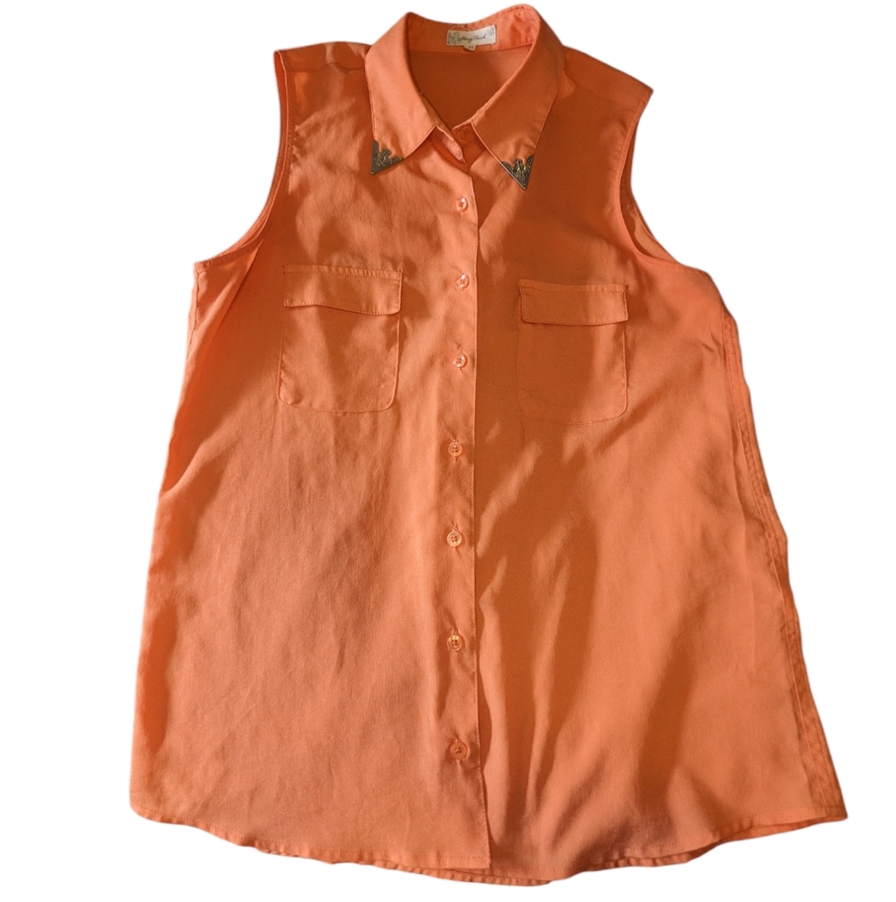 🛍️3 for $10 Sleeveless Orange Blouse with Collar Detail